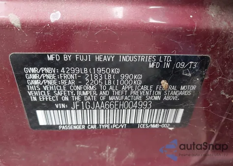 2014 Subaru Impreza 2.0I from USA, damaged, VIN JF1GJAA66EH004993
